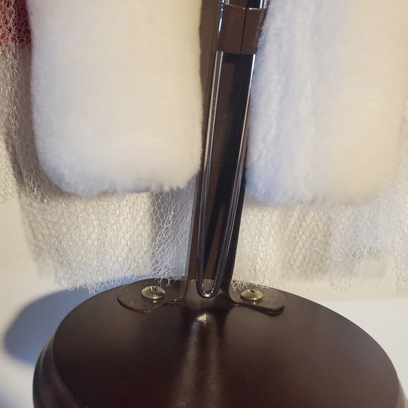 Vintage Teddy Bear On Stand w Satin & Lace Dress & Hat 15"H Great Condition - Picture 10 of 12